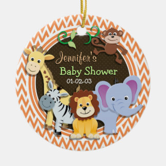 Jungle Baby Shower; Orange and White Chevron Ceramic Tree Decoration