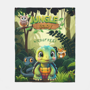 Jungle Baby Tortoise, Wild & Free Turtle Animal 🐢 Fleece Blanket