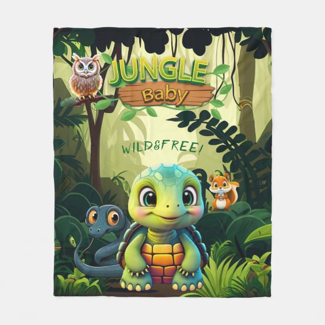 Jungle Baby Tortoise, Wild & Free Turtle Animal 🐢 Fleece Blanket (Front)