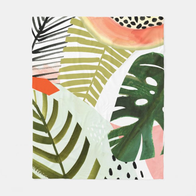 Jungle Beat Tropical Greenery Fleece Blanket (Front)