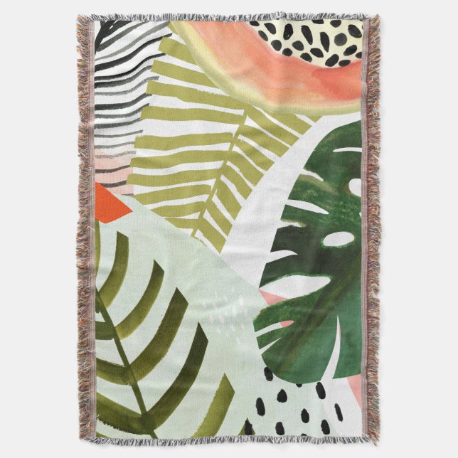 Jungle Beat Tropical Greenery Throw Blanket (Front Vertical)