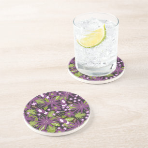 Jungle Bird Pattern Purple Greenery Tropical Coaster