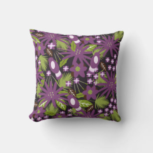 Jungle Bird Pattern Purple Greenery Tropical Cushion