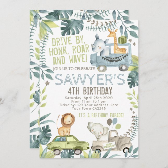 Jungle Birthday Parade Invitation (Front/Back)