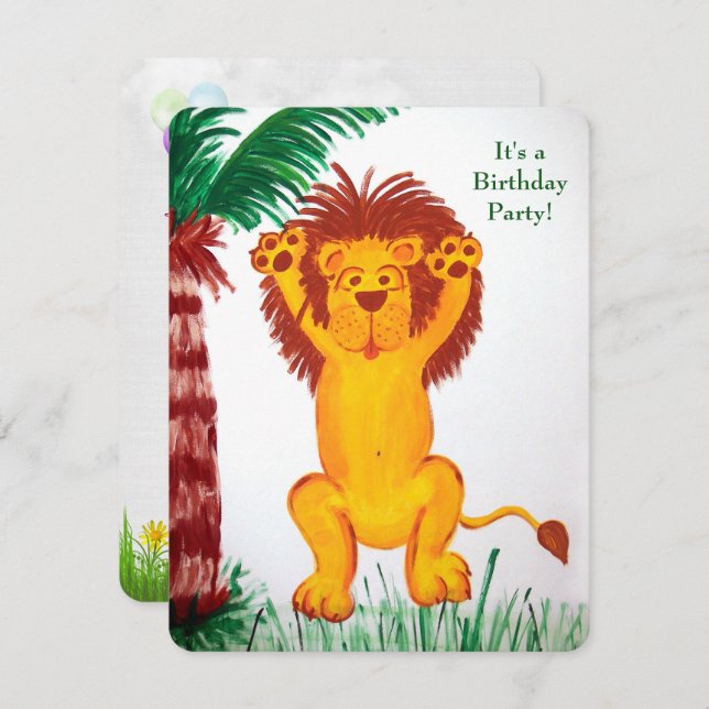 jungle Birthday Party with happy lion Invitation (Front/Back)