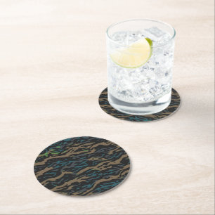 Jungle Blue Camouflage Design Round Paper Coaster