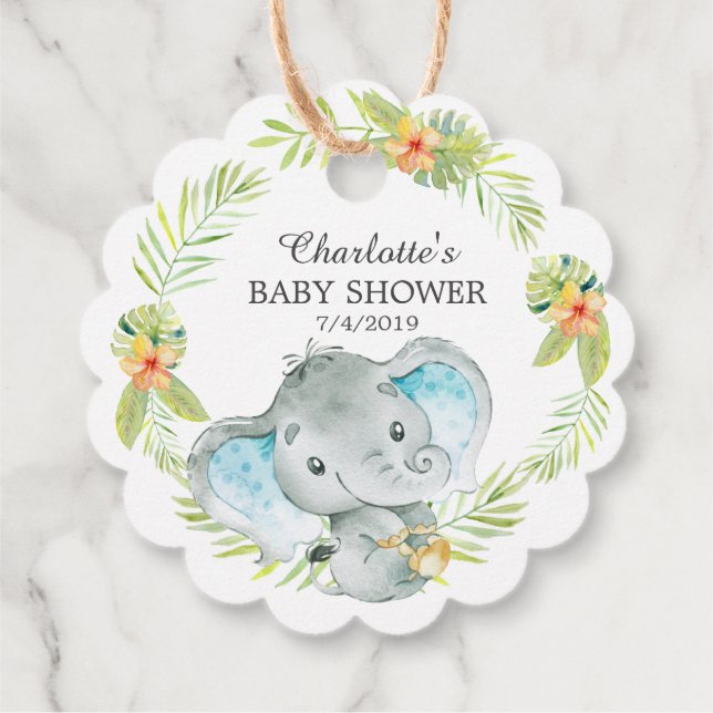 Jungle Boy Elephant Baby Shower Favour Gift Tag (Back)