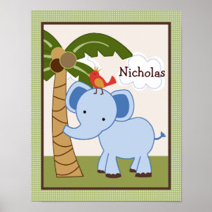 Jungle Buddy Elephant Personalised Art Poster