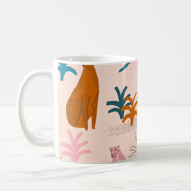 Jungle Cheetah: Funky Tropical Pattern. Coffee Mug (Left)