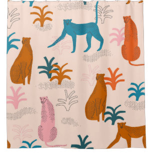 Jungle Cheetah: Funky Tropical Pattern. Shower Curtain