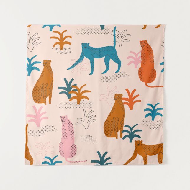 Jungle Cheetah: Funky Tropical Pattern. Tapestry (Front)