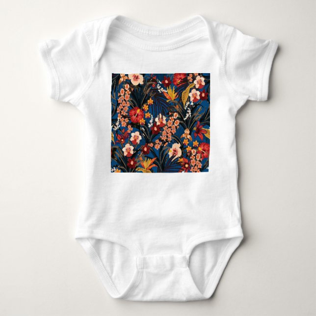 Jungle Chic: Dark Blue Exotic. Baby Bodysuit (Front)