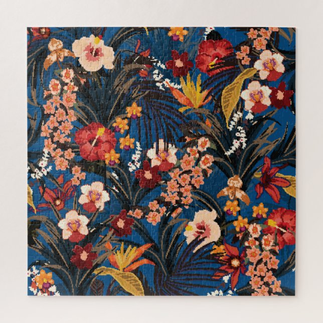 Jungle Chic: Dark Blue Exotic. Jigsaw Puzzle (Vertical)