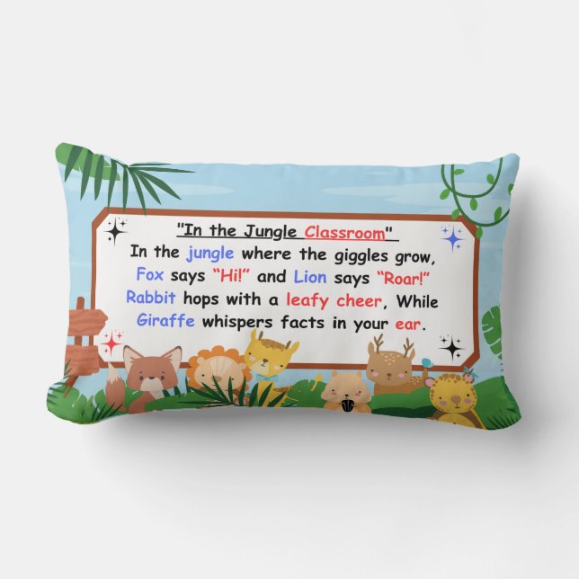 Jungle Classroom Giggles – Kids Lumbar Cushion (Front)