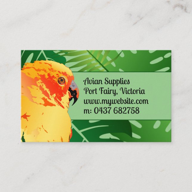 Jungle Conure Orange Parrot Green Leaves Avian Business Card (Front)