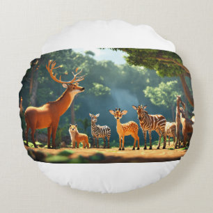 Jungle Council: Voices of the Wild Round Cushion