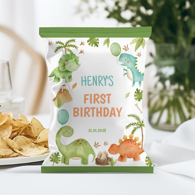 Jungle Cute Dinosaur 1st Birthday Chip Bag Wrapper (Creator Uploaded)