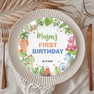 Jungle Dinosaur Boy Birthday Party Paper Plates