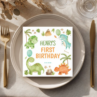 Jungle Dinosaur Cute Boy Birthday Party Napkins