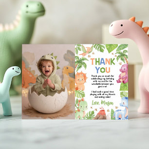 Jungle Dinosaur Cute Boy Birthday Party Photo Thank You Card