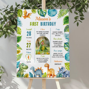 Jungle Dinosaur First Birthday Milestone Sign