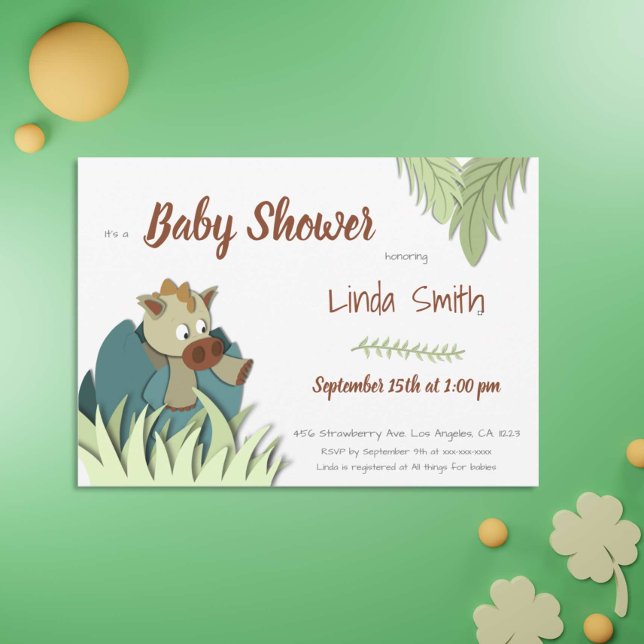 Jungle Dinosaur Hatching Neutral Baby Shower  Invitation (Creator Uploaded)