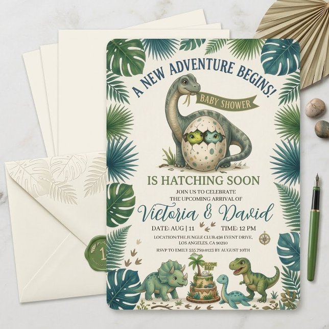 Jungle Dinosaur Hatching Soon Baby Shower Invitati Invitation (Creator Uploaded)