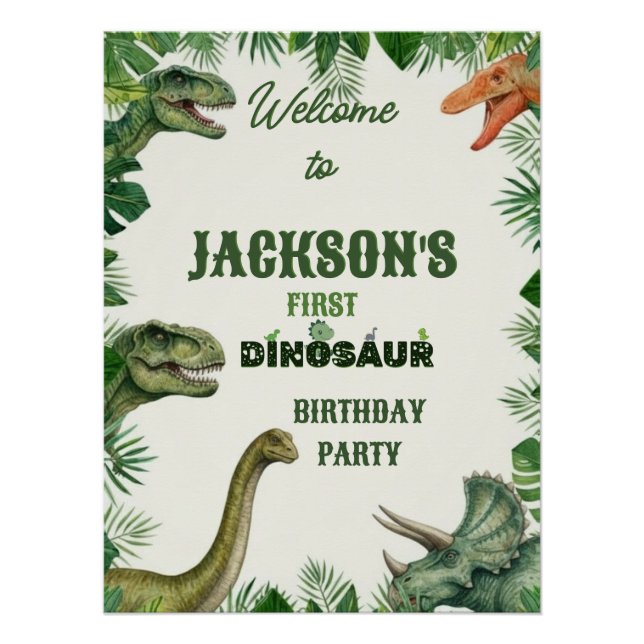 Jungle Dinosaur Roar Welcome Birthday Sign (Front)
