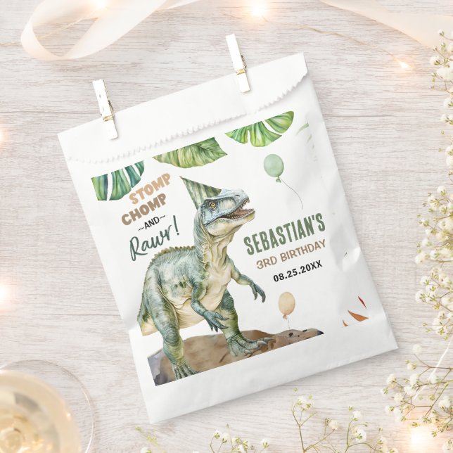 Jungle Dinosaur T Rex 3rd Birthday Party Favour Bags (Clipped)