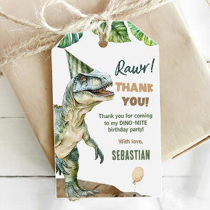 Jungle Dinosaur T Rex 3rd Birthday Party Gift Tags