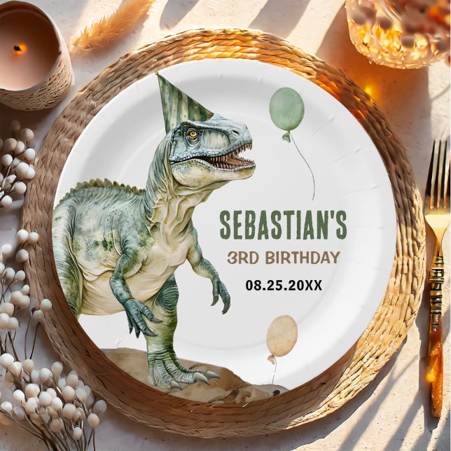 Jungle Dinosaur T Rex 3rd Birthday Party Paper Plate (Creator Uploaded)