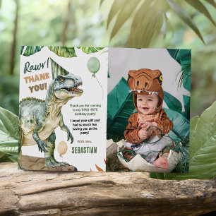 Jungle Dinosaur T Rex Birthday Party Photo Thank You Card
