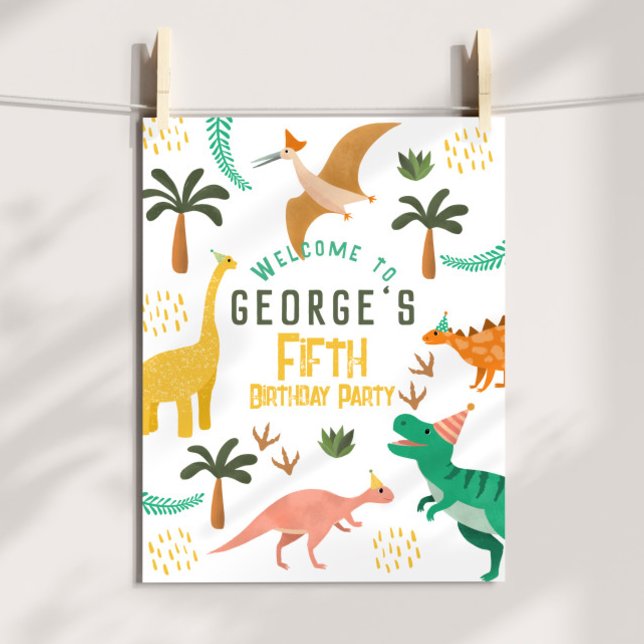 Jungle Dinosaur T-Rex Kids Birthday Welcome Sign (Creator Uploaded)