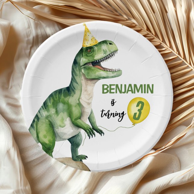 Jungle Dinosaur Three-rex Birthday Paper Plate (Creator Uploaded)