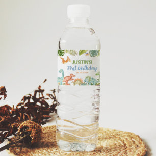 Jungle Dinosaurs Birthday Water Bottle Label