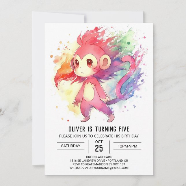 Jungle Editable Monkey Birthday Invitation (Front)