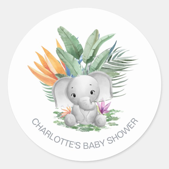 Jungle Elephant Baby Shower Classic Round Sticker (Front)