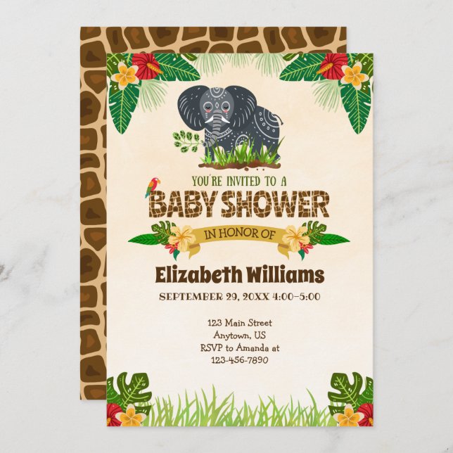 Jungle Elephant Baby Shower Invitation (Front/Back)