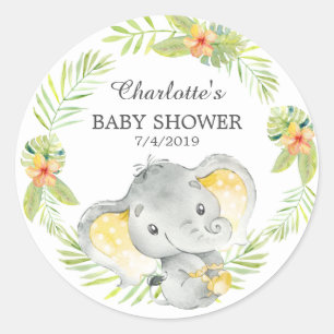 Jungle Elephant Baby Shower Thank You Favour Classic Round Sticker