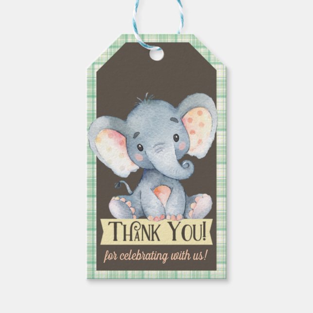 Jungle Elephant Baby Shower Thank You Gift Tag (Front)