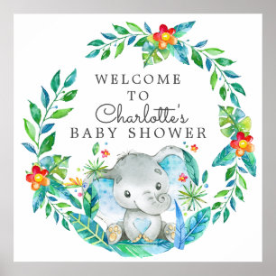 Jungle Elephant Baby Shower Welcome Poster