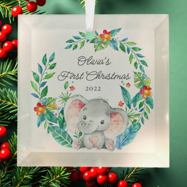 Jungle Elephant Baby's First Christmas Glass Tree Decoration (Creator Uploaded)