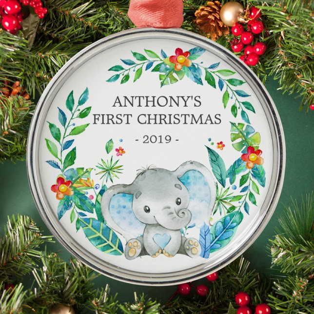 Jungle Elephant Baby's First Christmas Ornament (Creator Uploaded)