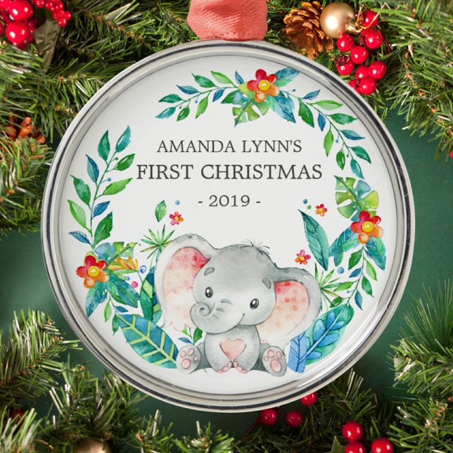 Jungle Elephant Baby's First Christmas Ornament (Creator Uploaded)