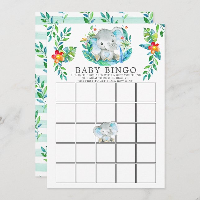 Jungle Elephant BINGO Baby Shower Game Invitation (Front/Back)