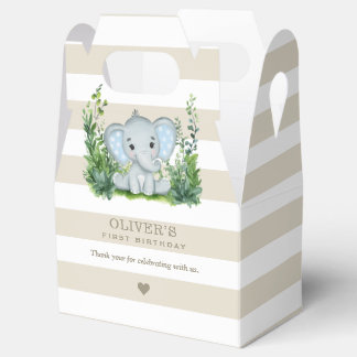 Jungle Elephant Boy 1st Birthday Party Thank You Favour Box