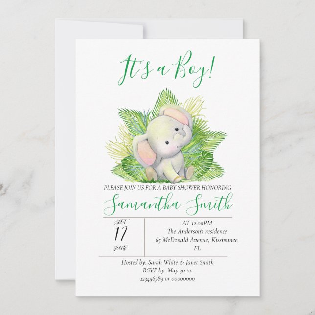 Jungle Elephant invitation (Front)