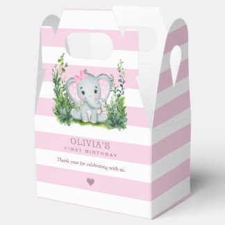 Jungle Elephant Pink 1st Birthday Party Thank You Favour Box