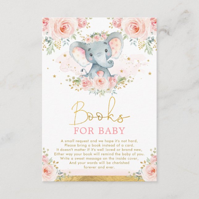 Jungle Elephant Pink Blush Floral Books for Baby Enclosure Card (Front)