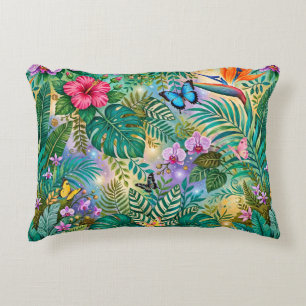 Jungle Fantasy Butterflies Flowers Cheerful Decorative Cushion